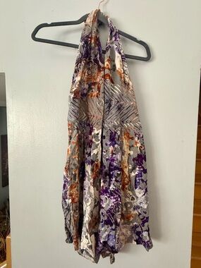 EUC 90s/Y2K Colors in Ltd. Mixed Patchwork Print Halter Romper Festival Boho